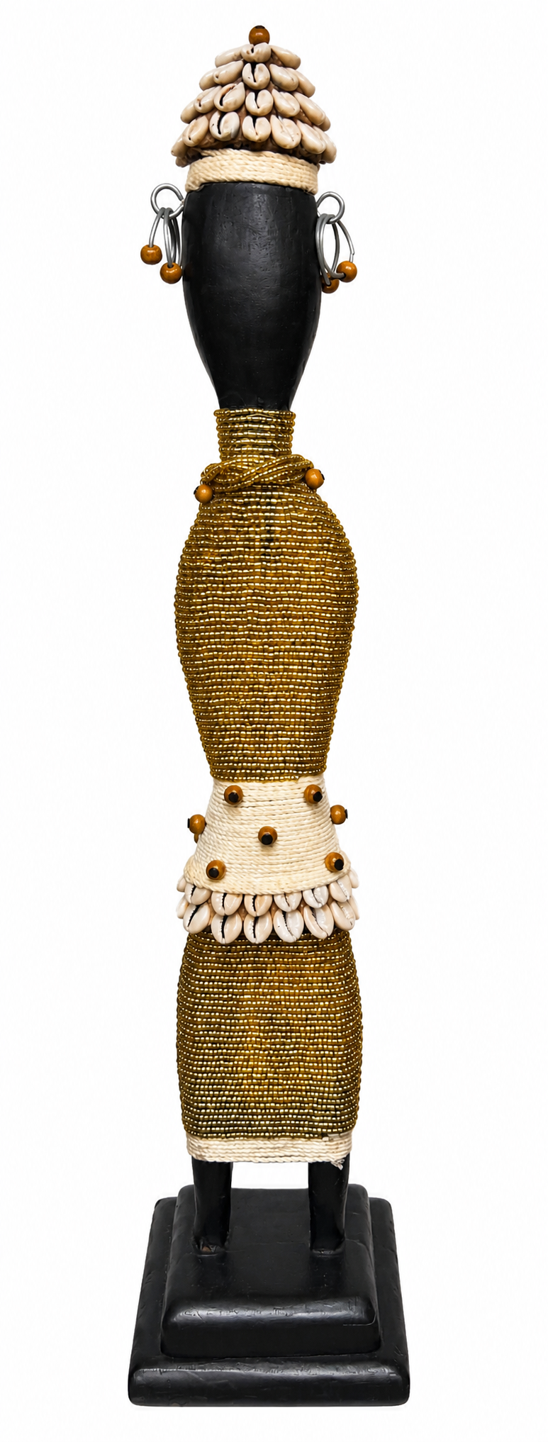Art Africain - Poupée Namji 57cm Sculpture Africaine – Faite à la main au Sénégal – Poupée de fertilité en perles avec coquillages cauris