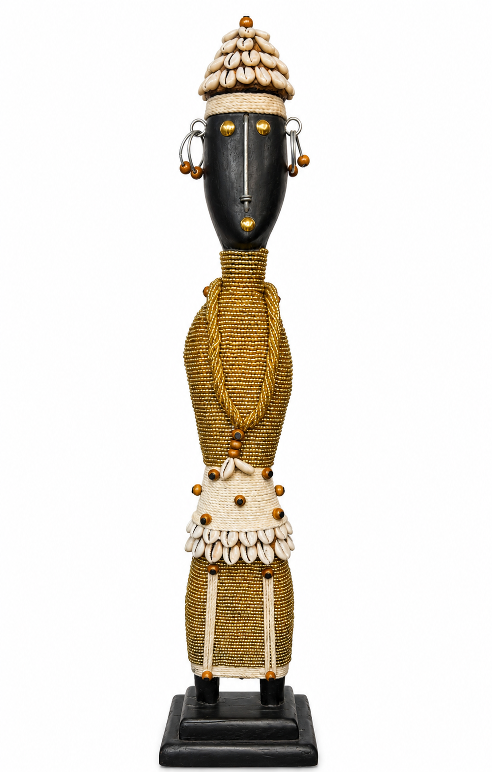 Art Africain - Poupée Namji 57cm Sculpture Africaine – Faite à la main au Sénégal – Poupée de fertilité en perles avec coquillages cauris