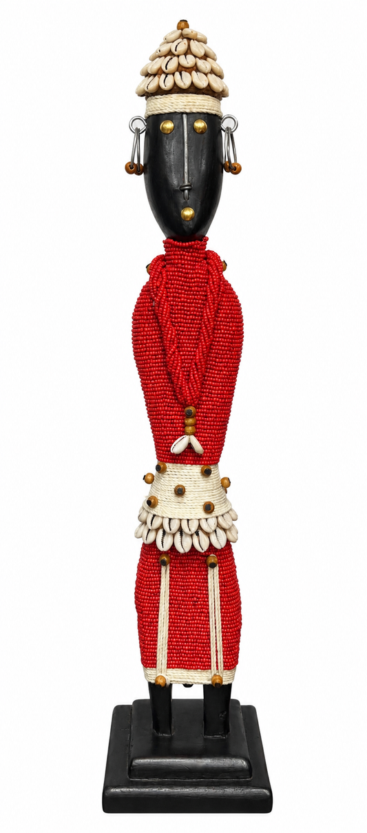 Art Africain - Poupée Namji 57cm Sculpture Africaine – Faite à la main au Sénégal – Poupée de fertilité en perles avec coquillages cauris