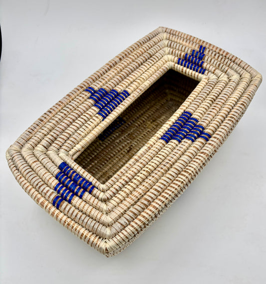 Boite a mouchoirs artisanale Bleue fait main Sénégal
