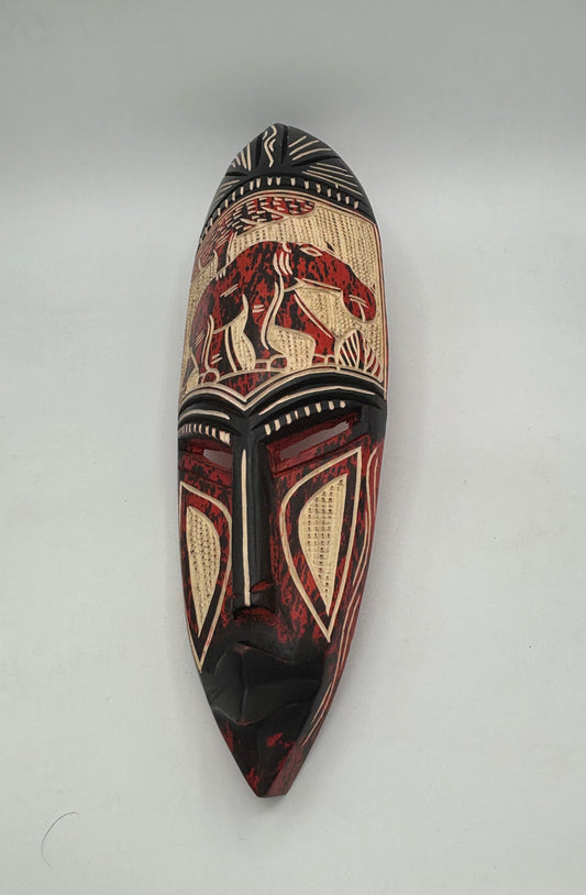 Masque mural africain vintage sculpté à la main – Rhinoceros – Art sénégalais – Bois naturel