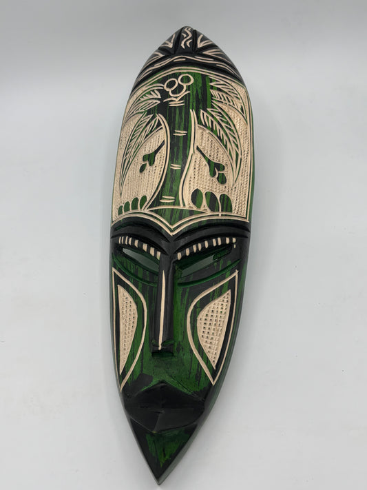 Masque mural africain vintage sculpté à la main – Palmier – Art sénégalais – Bois naturel