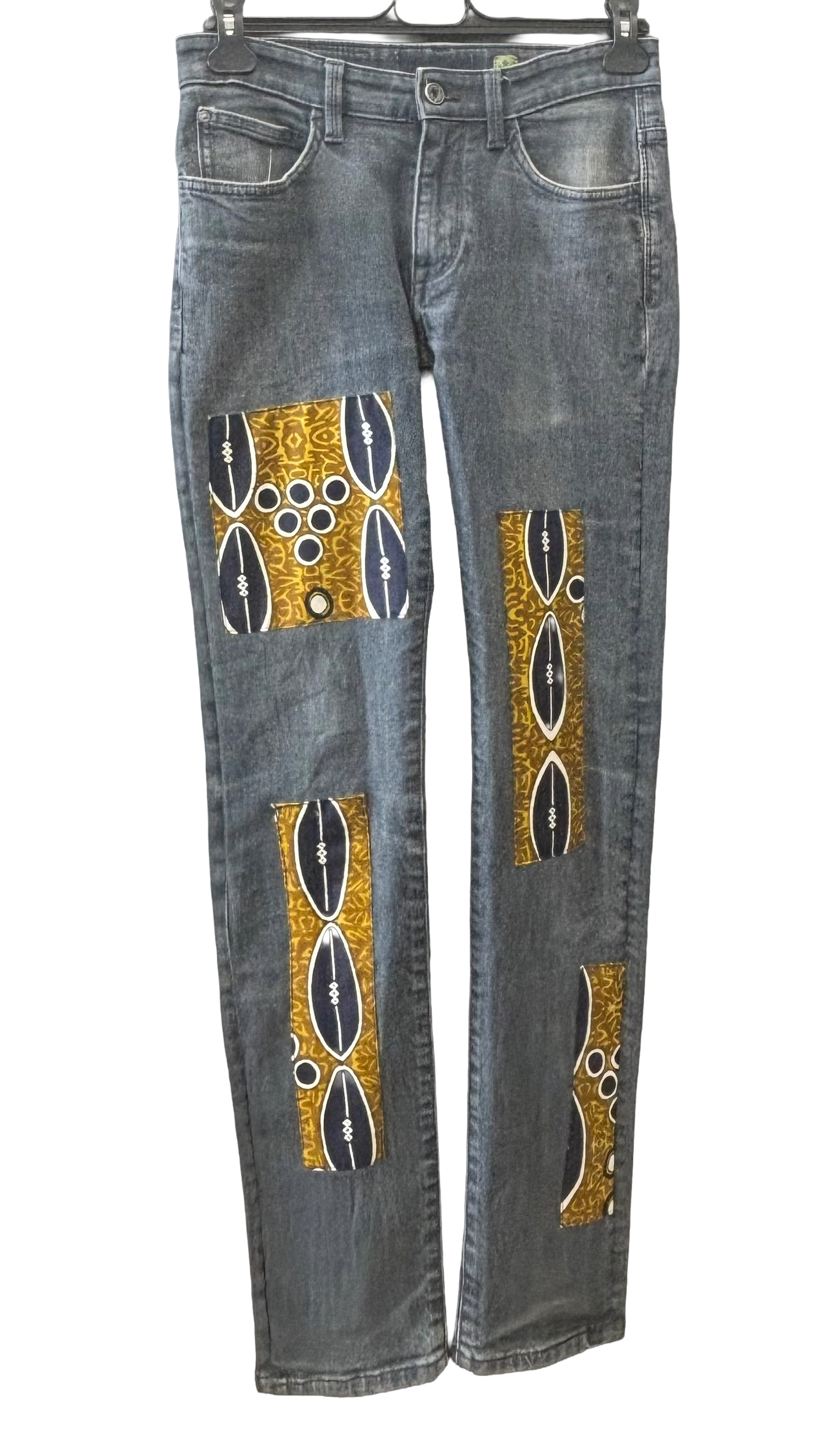 Jean Upcyclé en Denim & Wax Africain – Pièce Unique Kayah Studio T36