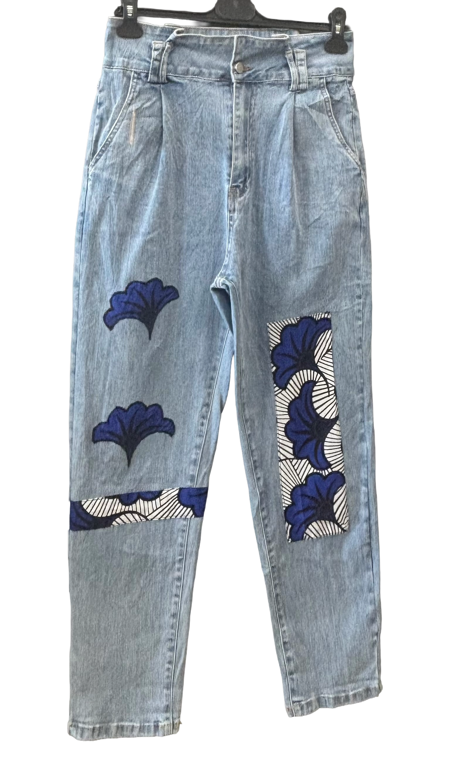 Jean Upcyclé Denim Clair & Wax Fleurs de mariage – Pièce Unique Artisanale T36