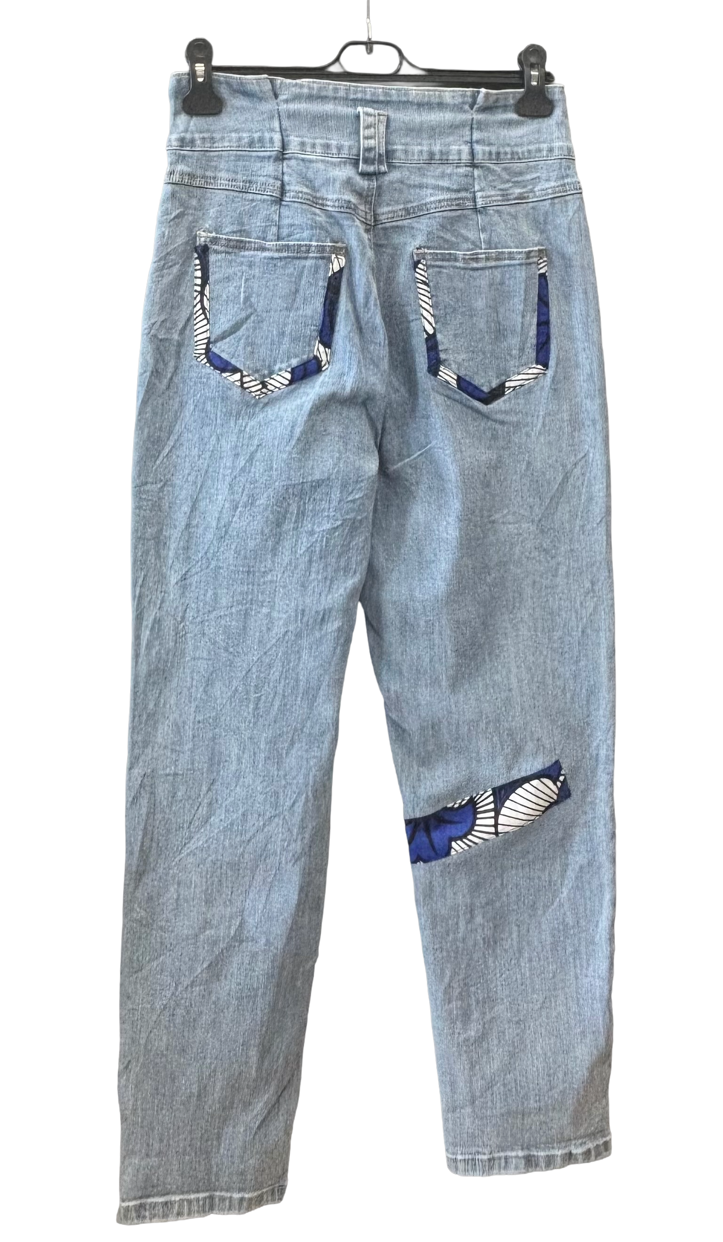 Jean Upcyclé Denim Clair & Wax Fleurs de mariage – Pièce Unique Artisanale T36