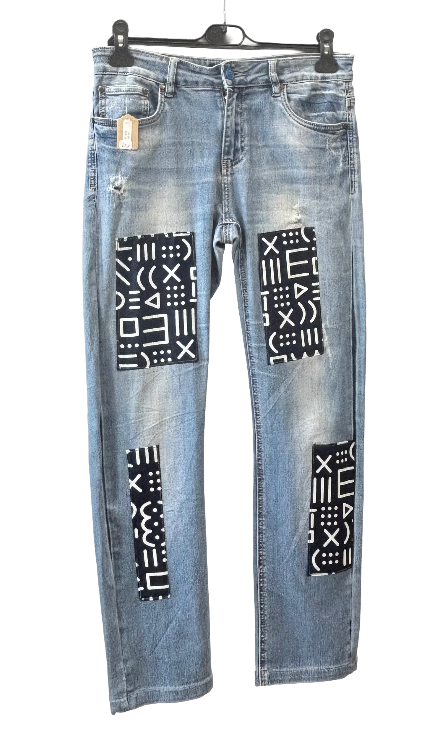 Jean Upcyclé Denim Clair Wax – Pièce Unique T38