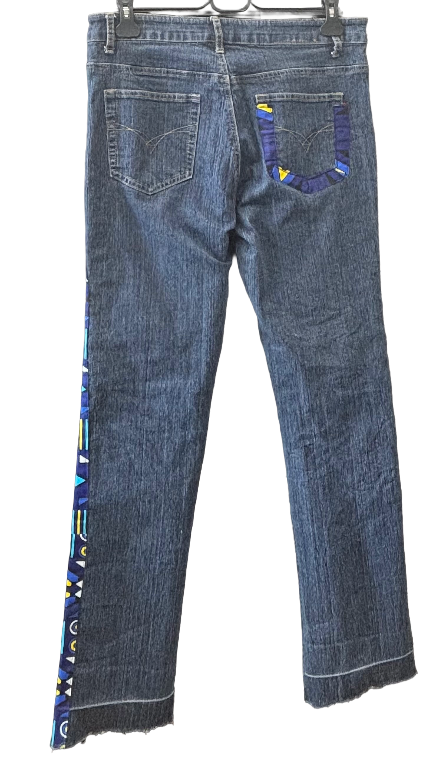 Jean Upcyclé Indigo & Wax Bleu Graphique – Pièce Unique T40