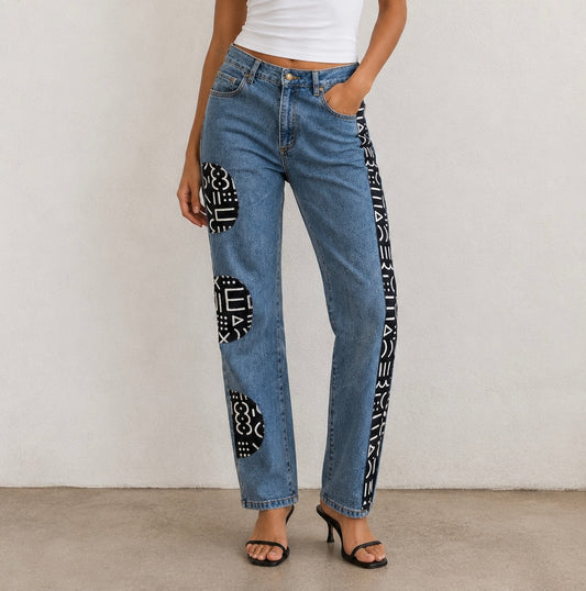 Jean upcylé Denim et wax femme