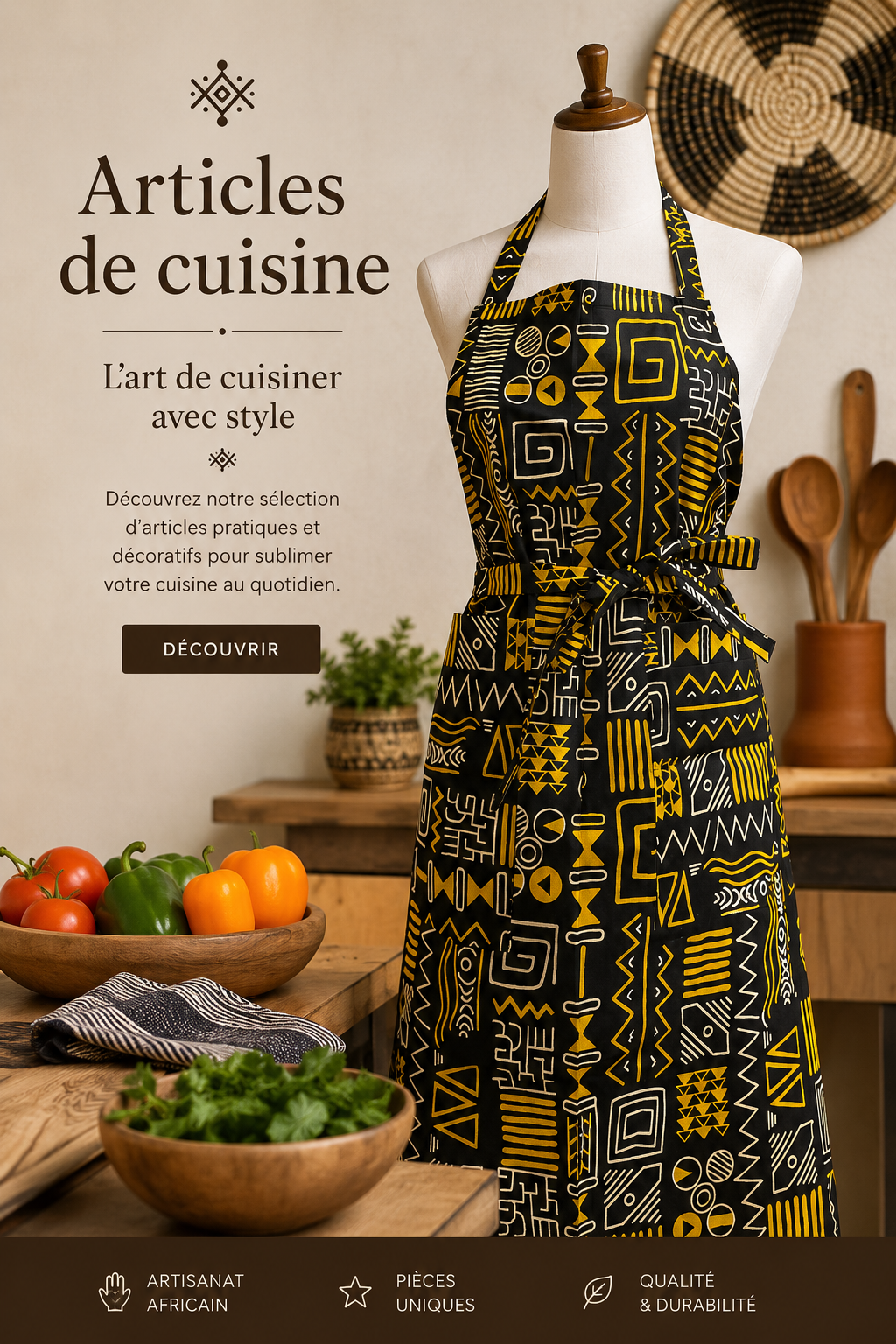 Tablier de cuisine en wax Sénégal